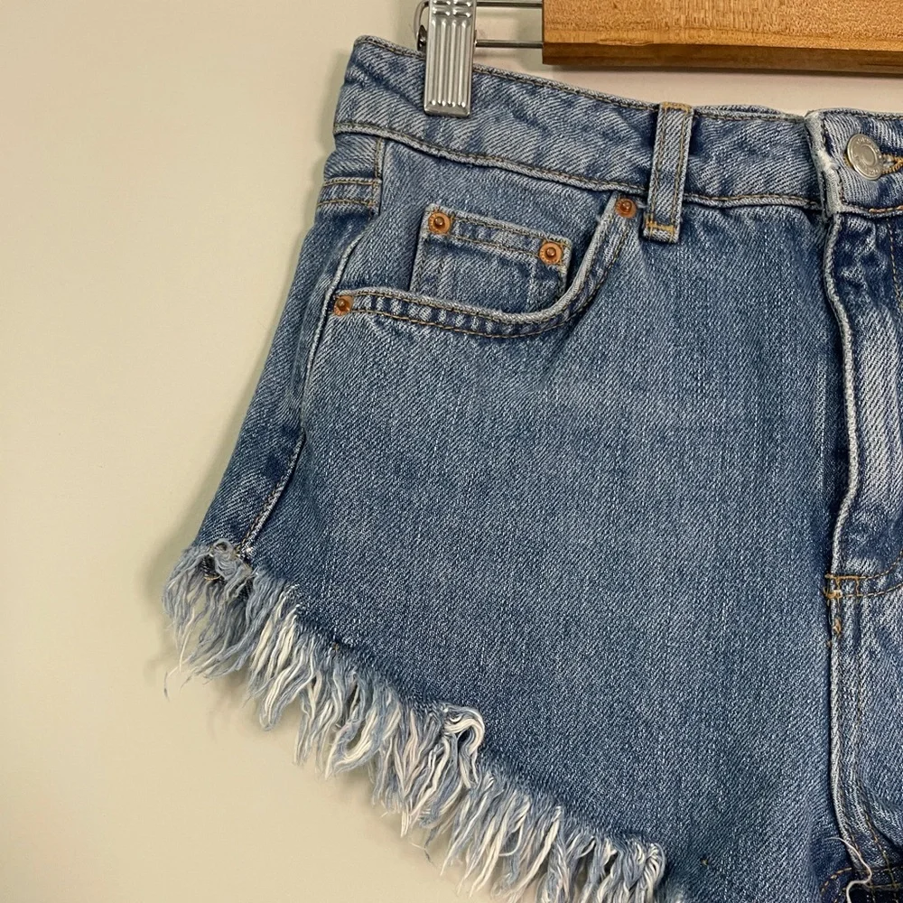 Topshop Womens Jean Shorts Size 4 Blue Kiri Denim Cut Off